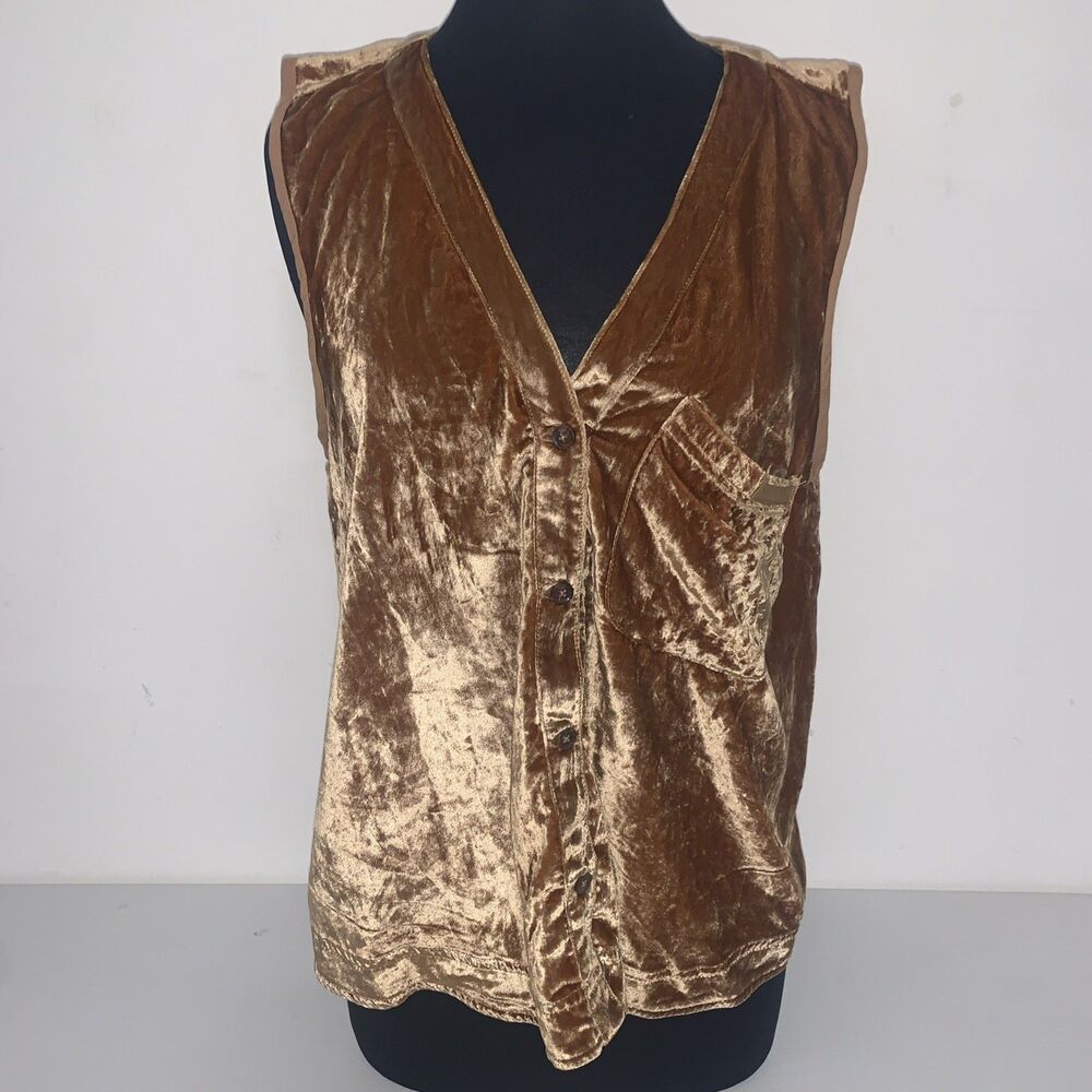 We the Free South Side Bronze Sleeveless Button Shirt-Vest Med Boho Chic Hippy